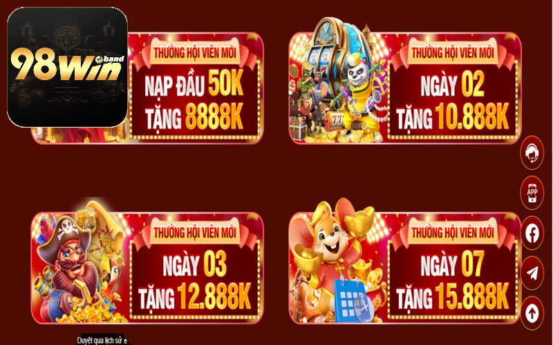 Khuyến Mãi 98Win 3 Tham gia nhận khuyến mãi 98Win cơ hội nhận nhiều giftcode